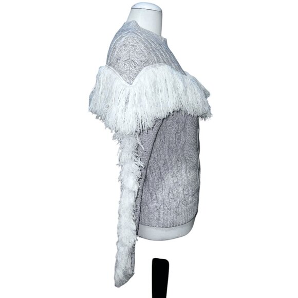 Amur Ulla Fringe Merino Wool Cable Knit Sweater With Fringe Detail Beige Sz Medi - Picture 11 of 15
